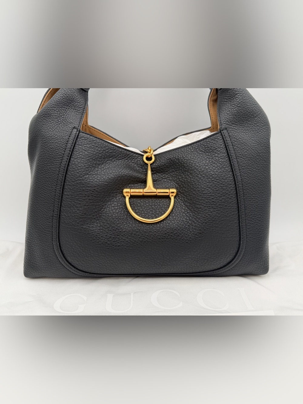 NEW GUCCI $2900 SOFTBIT MEDIUM GRAINY LEATHER BLACK TOTE BAG AUTHENTIC - Picture 3 of 16